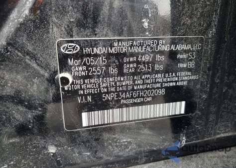 2015 Hyundai Sonata Limited z USA, uszkodzony, nr VIN 5NPE34AF6FH202098